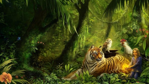 тигр в джунглях