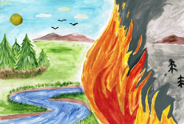 пожар в лесу рисунки