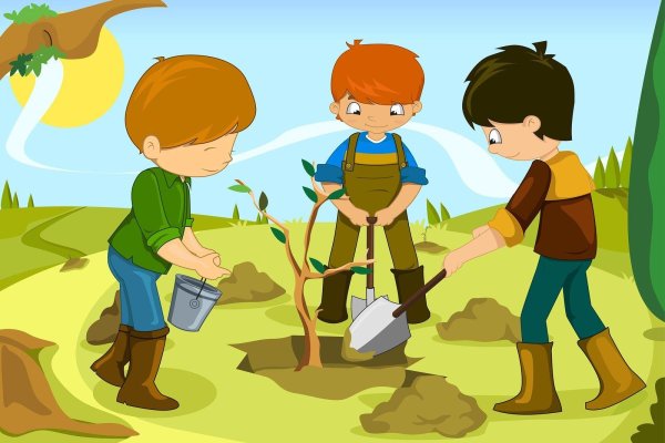 мальчик сажает дерево