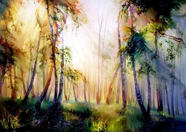 лес акварель