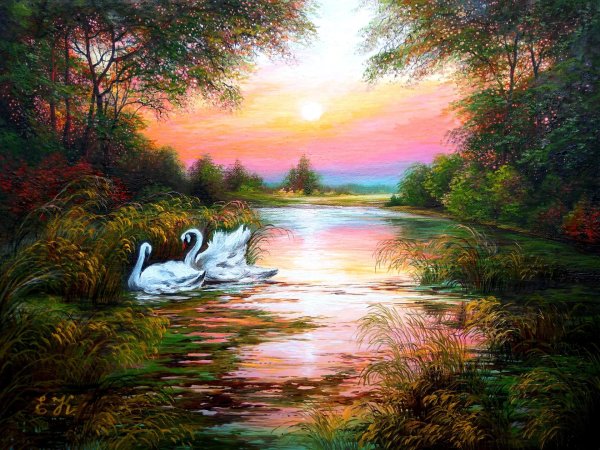 лебеди живопись