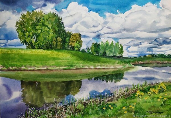 пленер этюд акварелью деревня