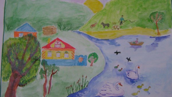 рисунок село моё родное
