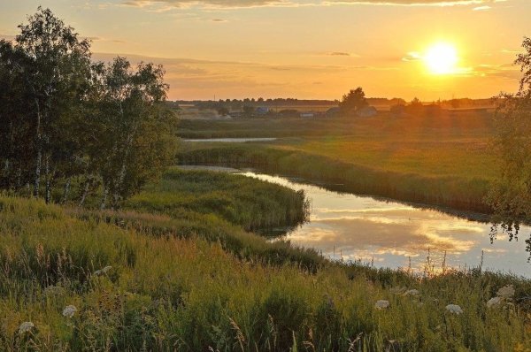закат в деревне