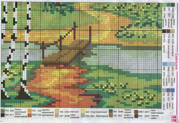схема вышивки пейзаж