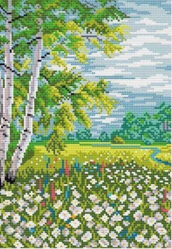 вышивка бисером березовая роща