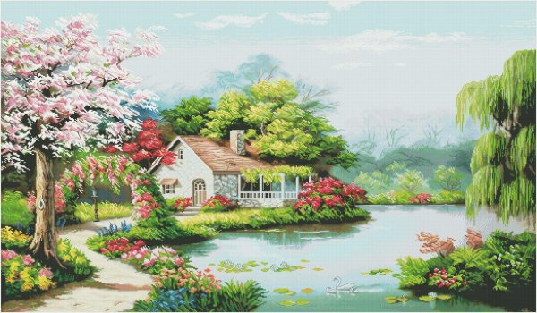 вышивка домик