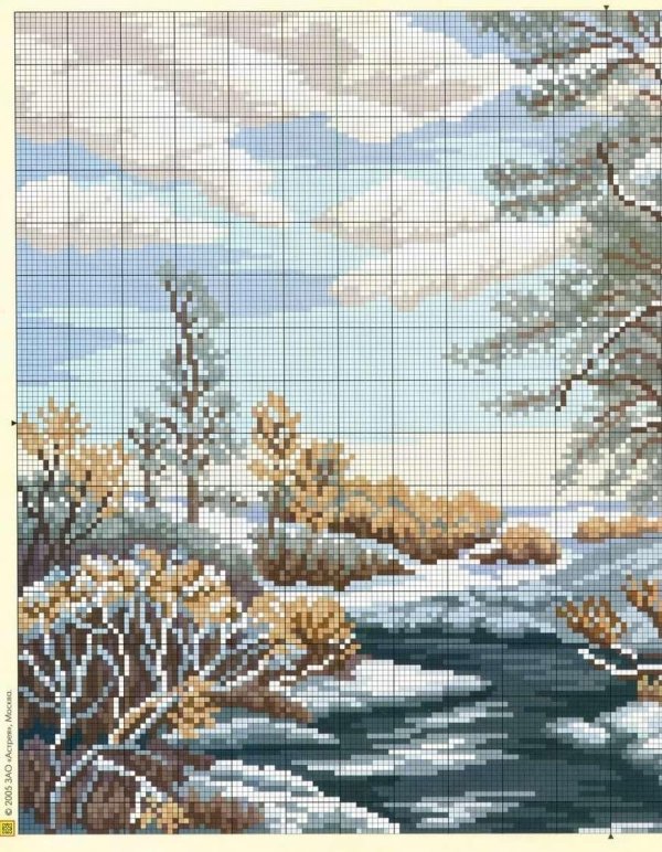 вышивка риолис зимняя речка