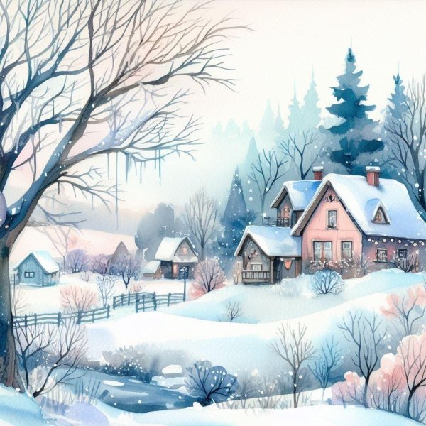 рисунок заснеженные дома