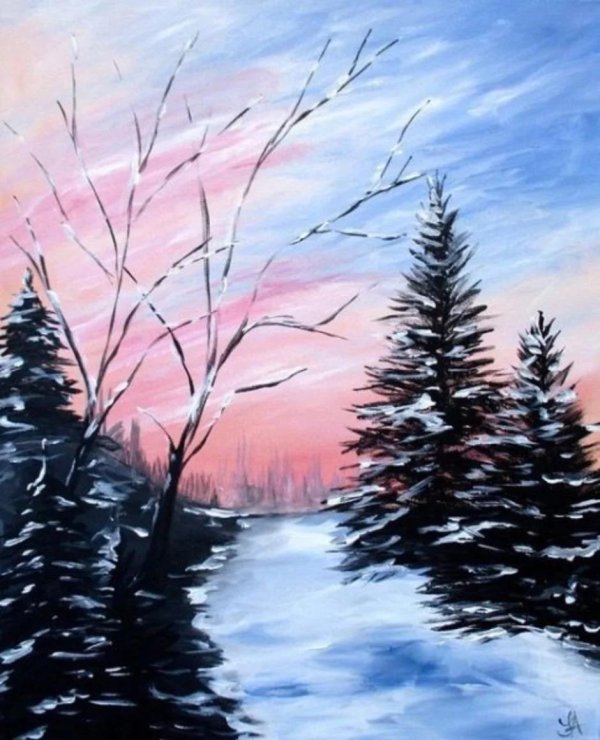 зима пейзажи маслом