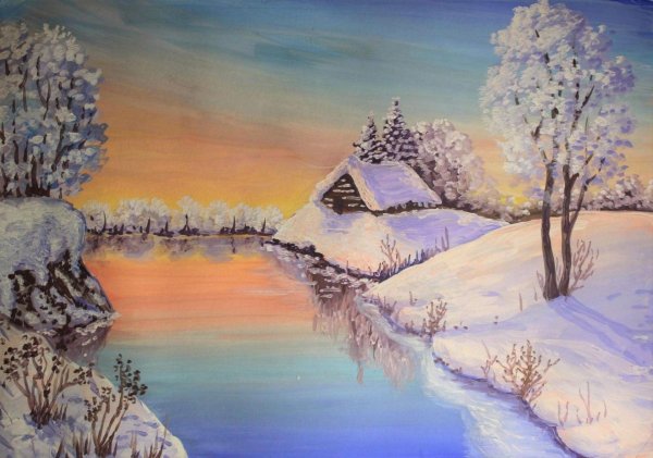 зимние пейзажи акрилом