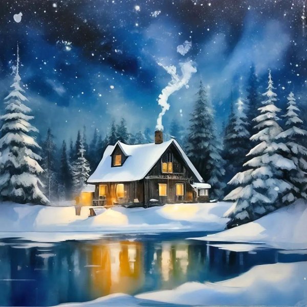 домик в лесу зима