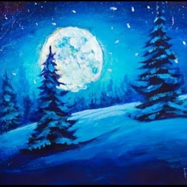 рисование зимняя ночь