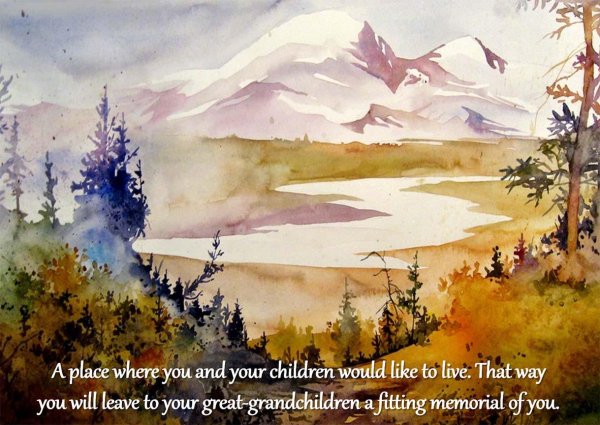 горы акварелью лессировка