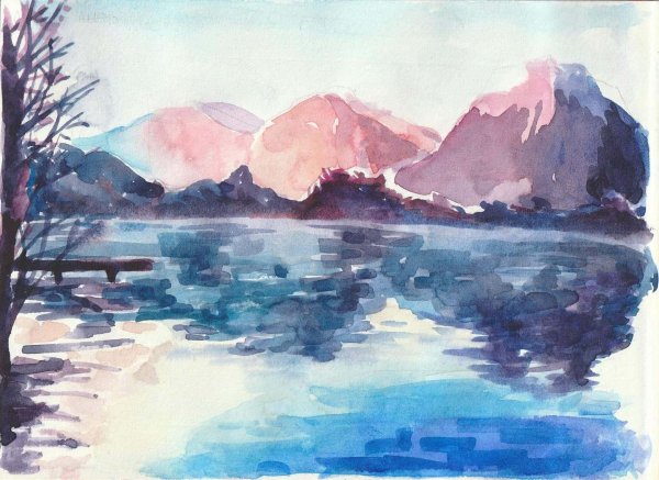 горы акварель