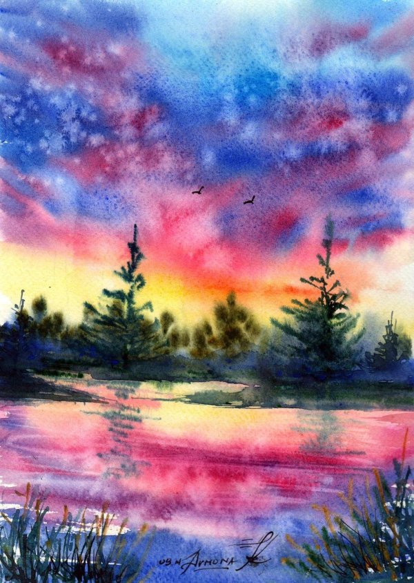 акварельные пейзажи для начинающих