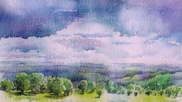 рисунок акварелью пейзаж