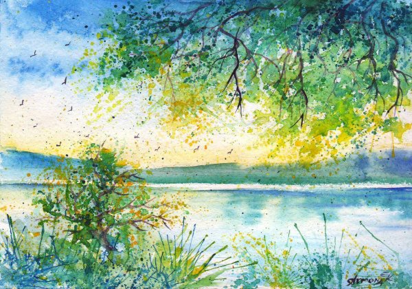 природа акварель