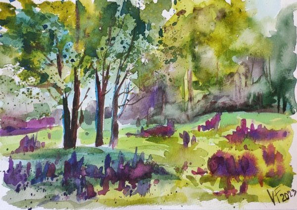 лес акварель