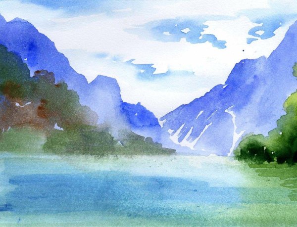 горы акварелью лессировка