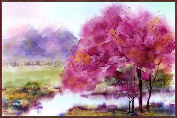 Нарисованные акварелью природа