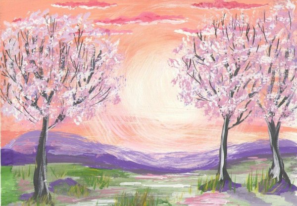 рисование весеннего пейзажа