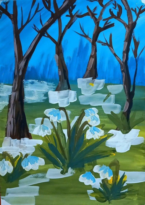 рисование с детьми подснежники