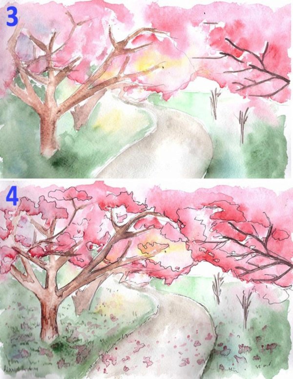 весенний пейзаж поэтапно