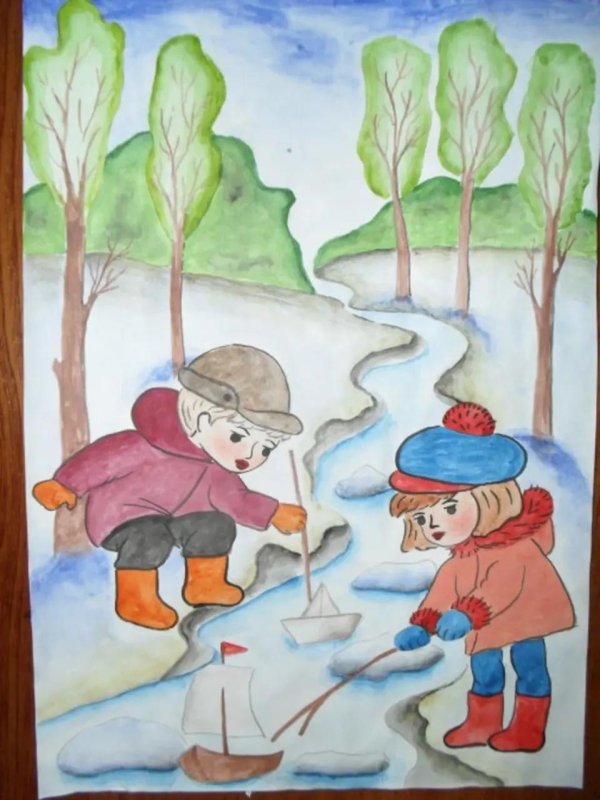 детские весенние рисунки