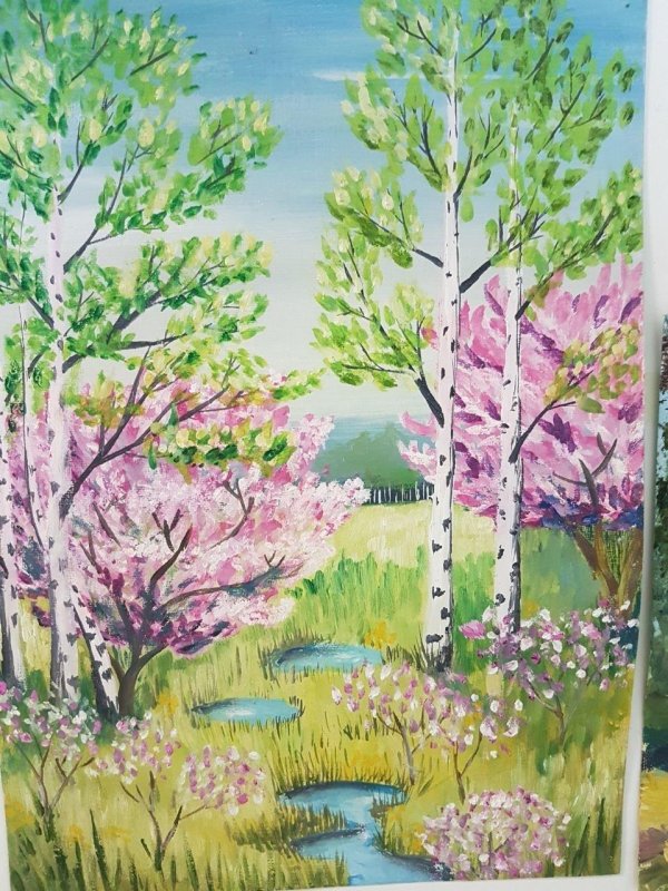 весенний пейзаж гуашь
