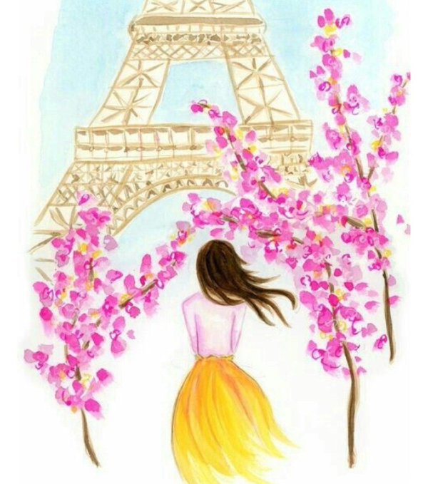 девушка в париже рисовать