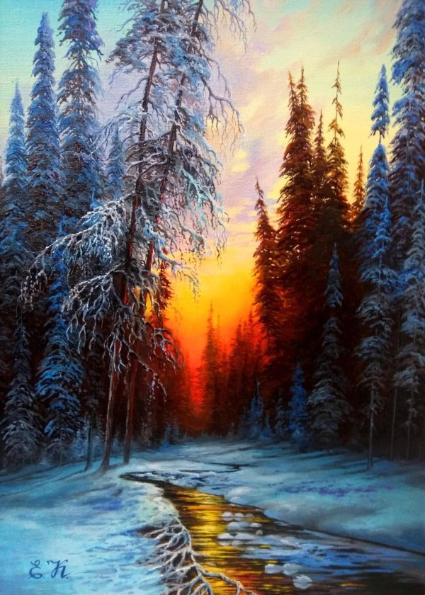 зимние пейзажи маслом на холсте