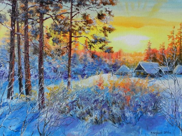 зимний закат живопись