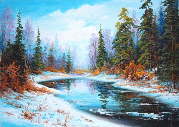зимние пейзажи маслом на холсте