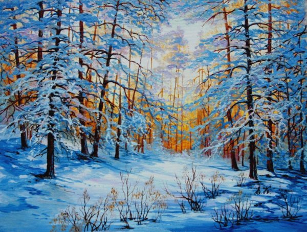 зимний лес живопись