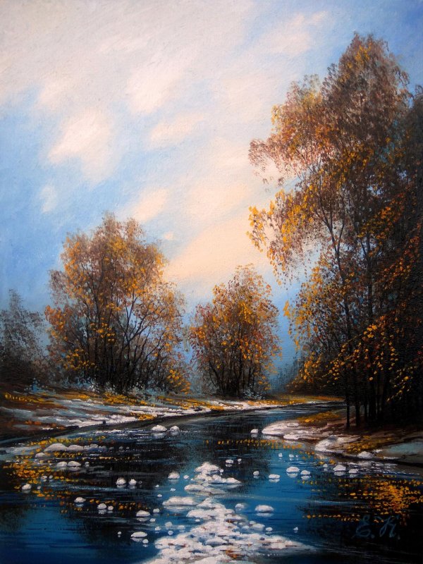весна река живопись