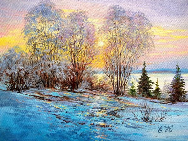 Картины маслом природы пейзажи закаты зима весна лето