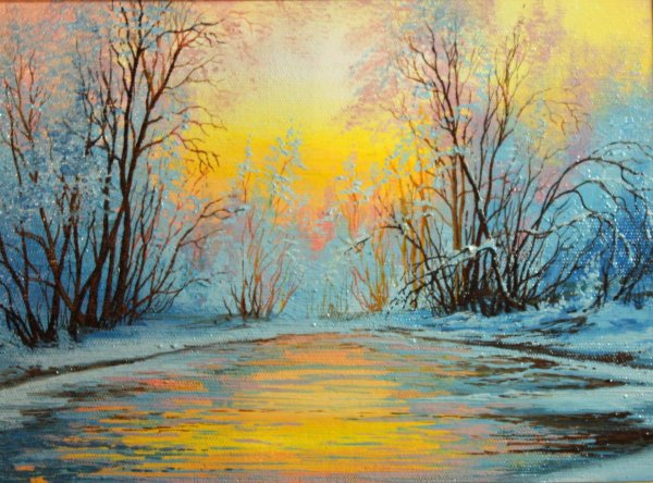 картина зимний закат