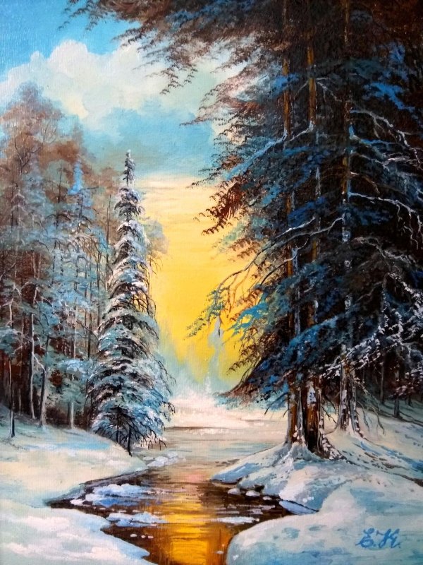зима пейзажи маслом