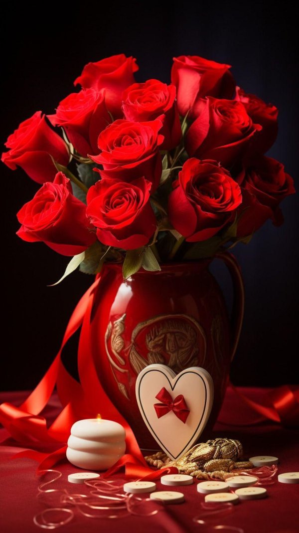 открытка с красными розами