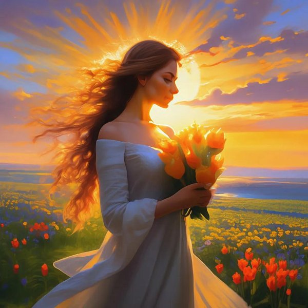 девушки с цветами