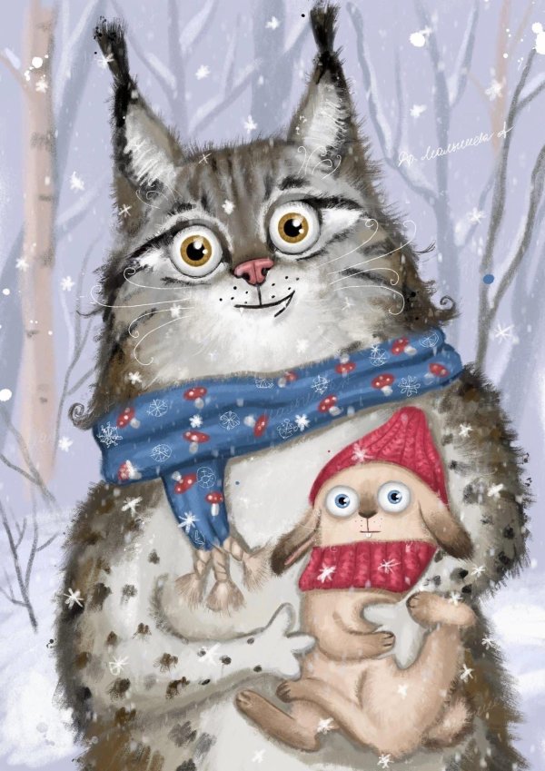 новогодний котик в снегу