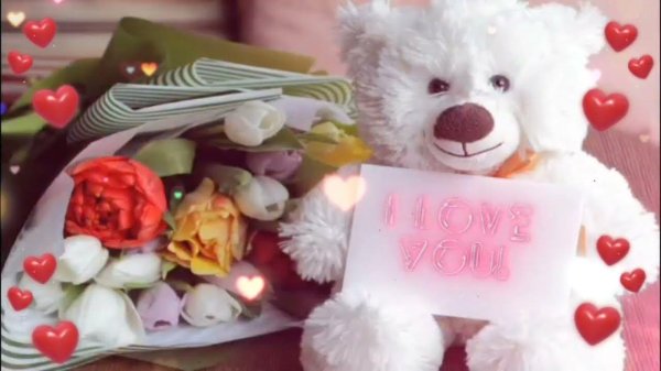 мишка и цветы