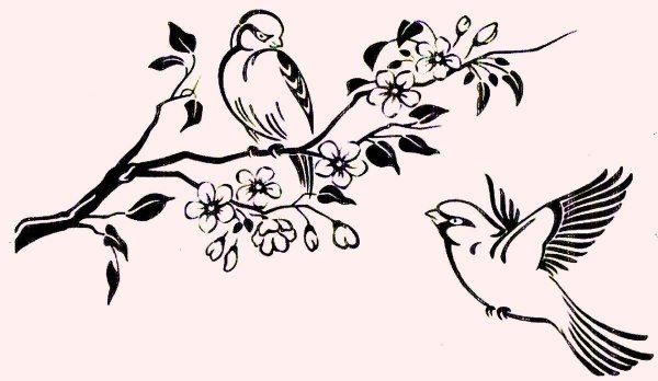 рисунок птица на ветке