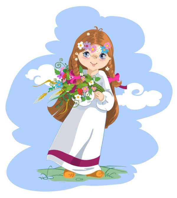 девочка с цветами рисунок