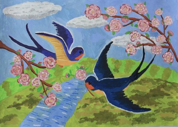 рисование весенних птиц