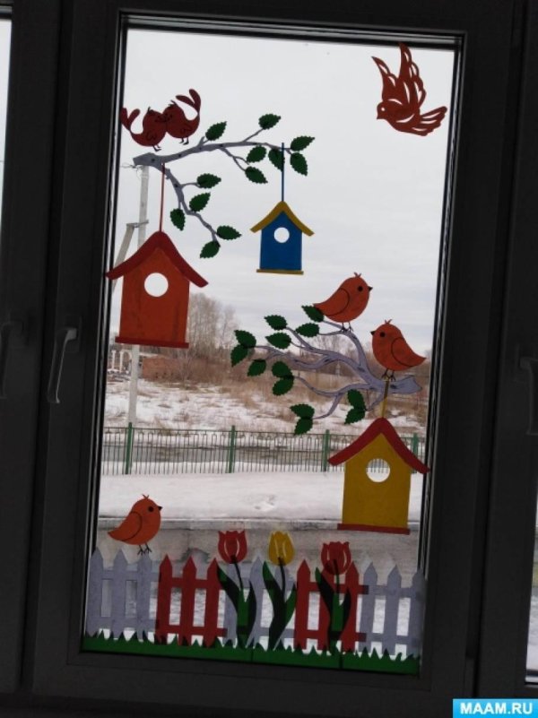 украшение окон весна