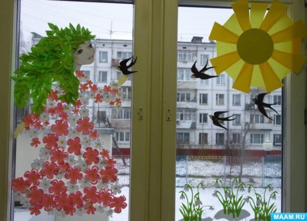 украшение окон в детском саду