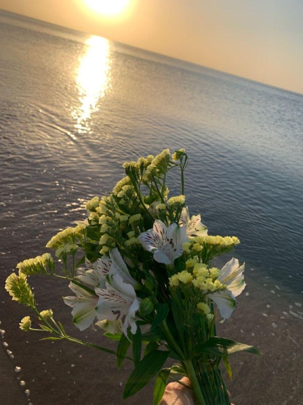 закат с цветами