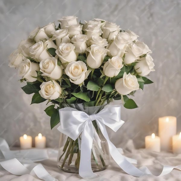 25 белых роз аваланш